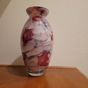 Hand-blown Art Glass Vase 12" Reverse Painted